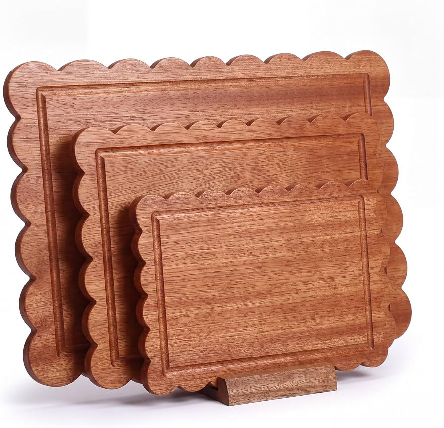 3 Pcs Walnut Scalloped Cutting Boards with Holder | Amazon (US)