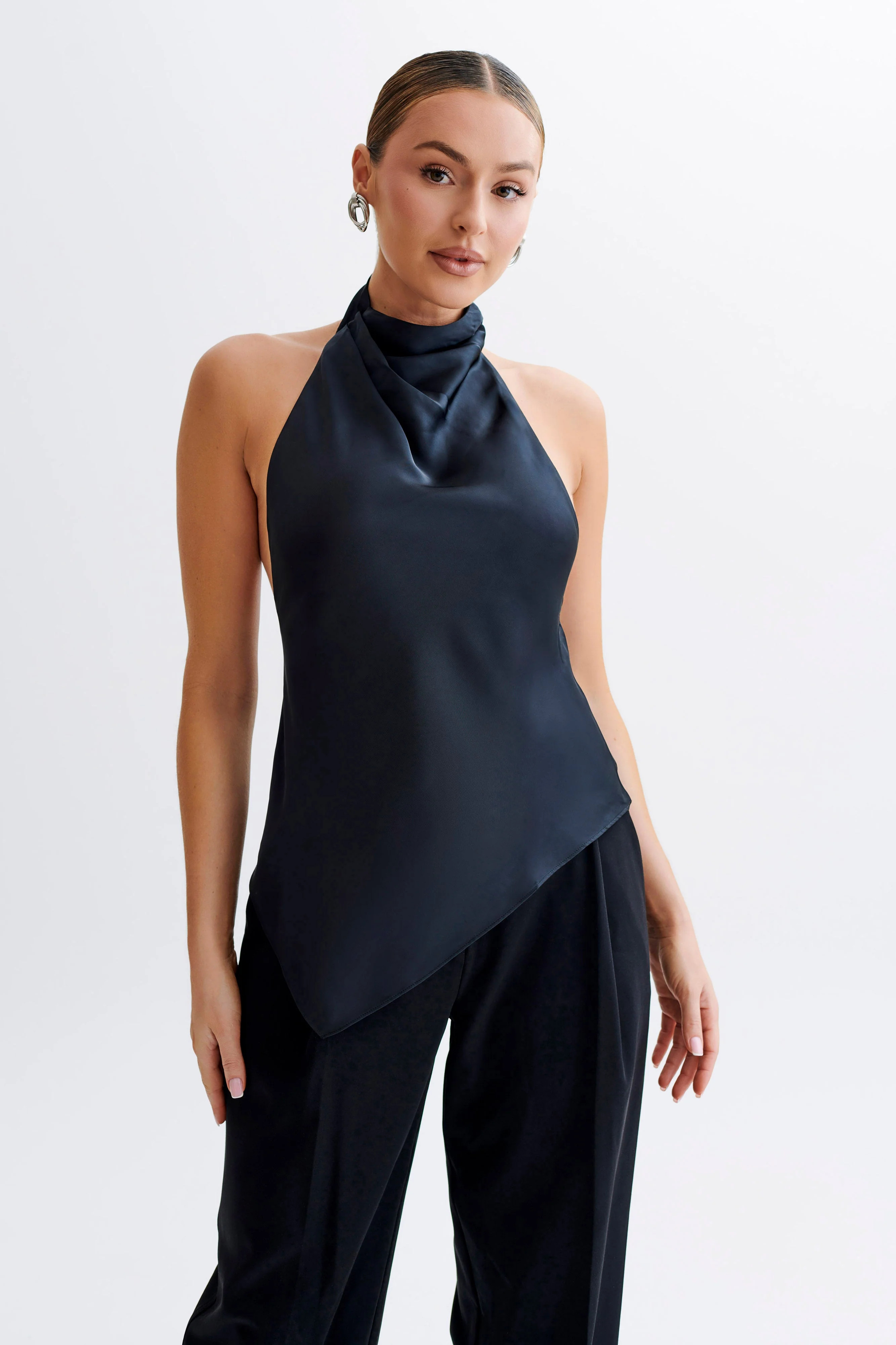 Seraphine Satin Halter Top - Black | Meshki (APAC)