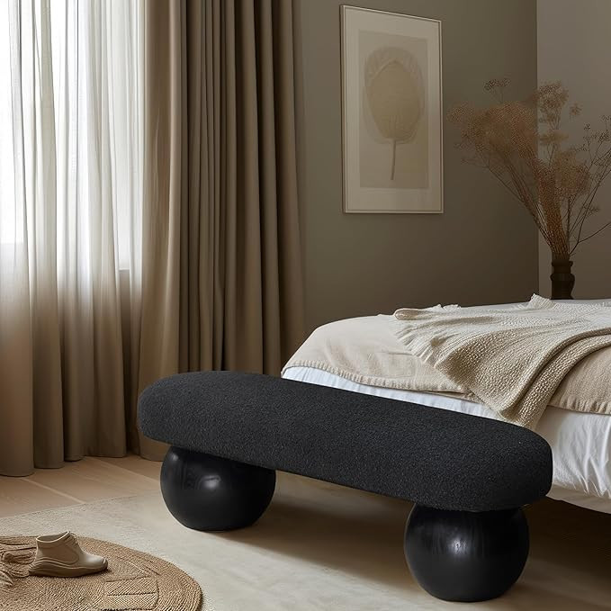 Meridian Furniture 22043Black Bowie Collection Art Deco Bench with Rich Black Boucle Fabric, Blac... | Amazon (US)