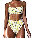 MOSHENGQI Sexy Bandeau Bikini Sets High Waist Swimsuits for Women Spaghetti Straps (X-Large, Lemon P | Amazon (US)