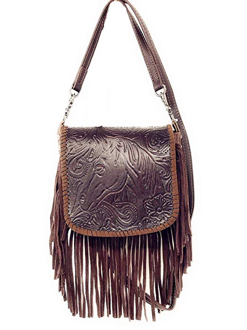 Western Genuine Leather Tooled Horse Fringe Women's Crossbody Bag | Walmart (US)