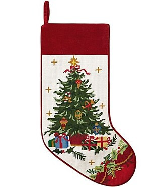Peking Handicraft Tree with Presents Embroidered Needlepoint Holiday Stocking | Dillard's