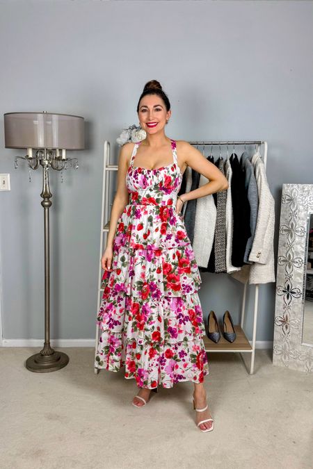 Major Sale Alert on this tiered maxi dress! Originally $130 now $66🩷🤗

Floral tiered maxi dress with open back size small, TTS (had to tie fairly tight to lift the chest)
White strappy heeled sandals size 7, TTS

Floral dress 
Vacation dress 
Wedding guest dress 
Abercrombie dress 
Maxi dress 


#LTKSaleAlert #LTKFindsUnder100 #LTKWedding