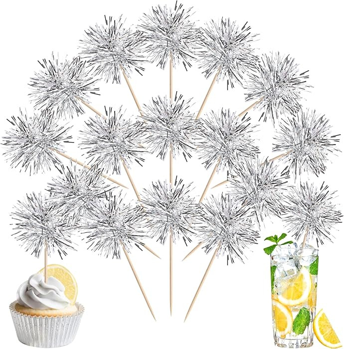40 PCS Foil Firework Cupcake Toppers Fireworks Cupcake Picks Sparkle Tinsel Cake Decorations Cock... | Amazon (US)