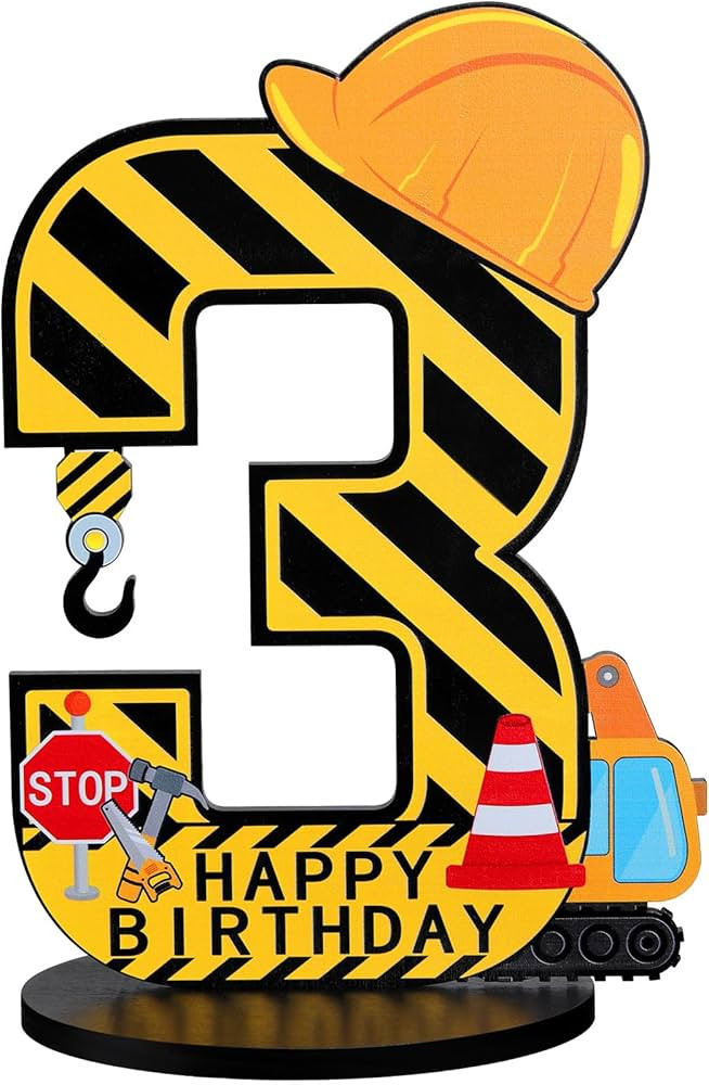 Construction 3rd Birthday Number Sign Centerpiece Truck 3rd Sign Construction Birthday Party Supp... | Amazon (US)