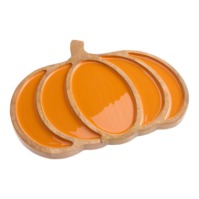 Orange Enameled Wood Pumpkin Figural Serving Board | World Market