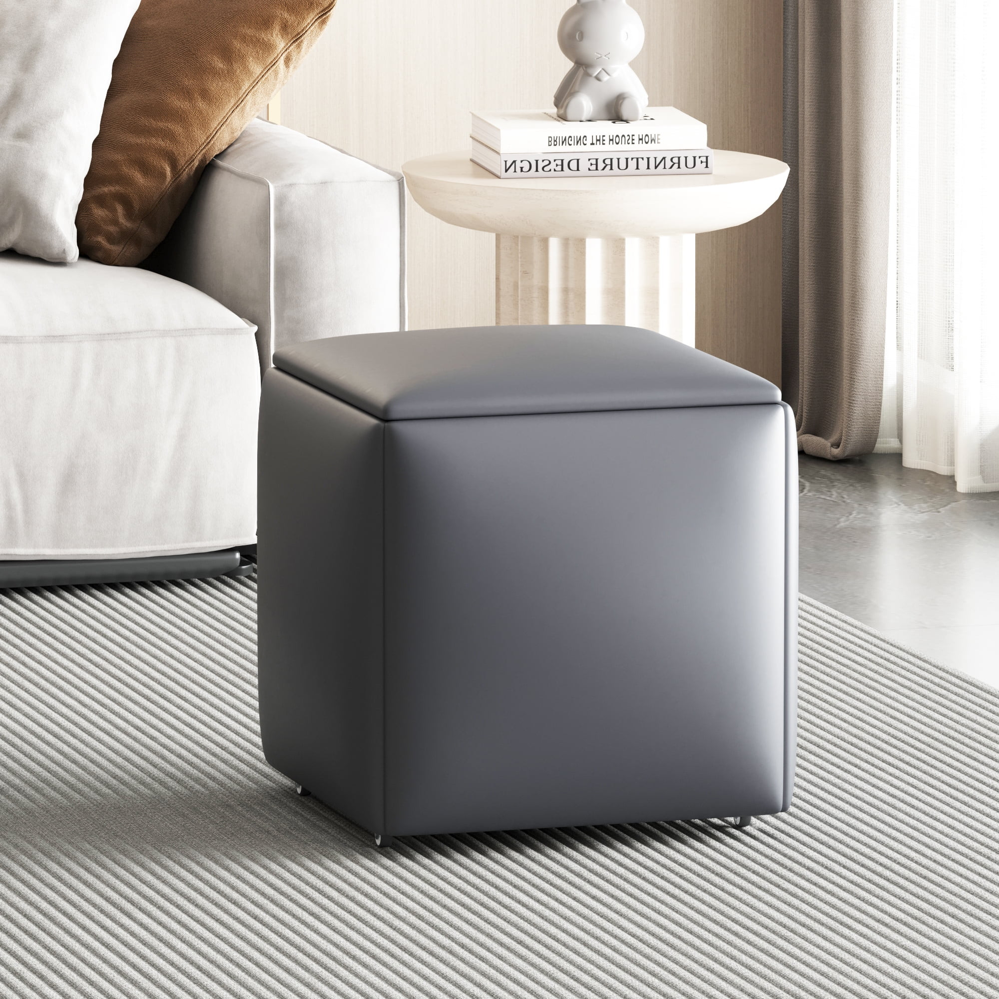 Walsport 5-in-1 Nesting Square Upholstered Ottoman Cube Chair,Stackable Stools,Faux Leather Pouf ... | Walmart (US)