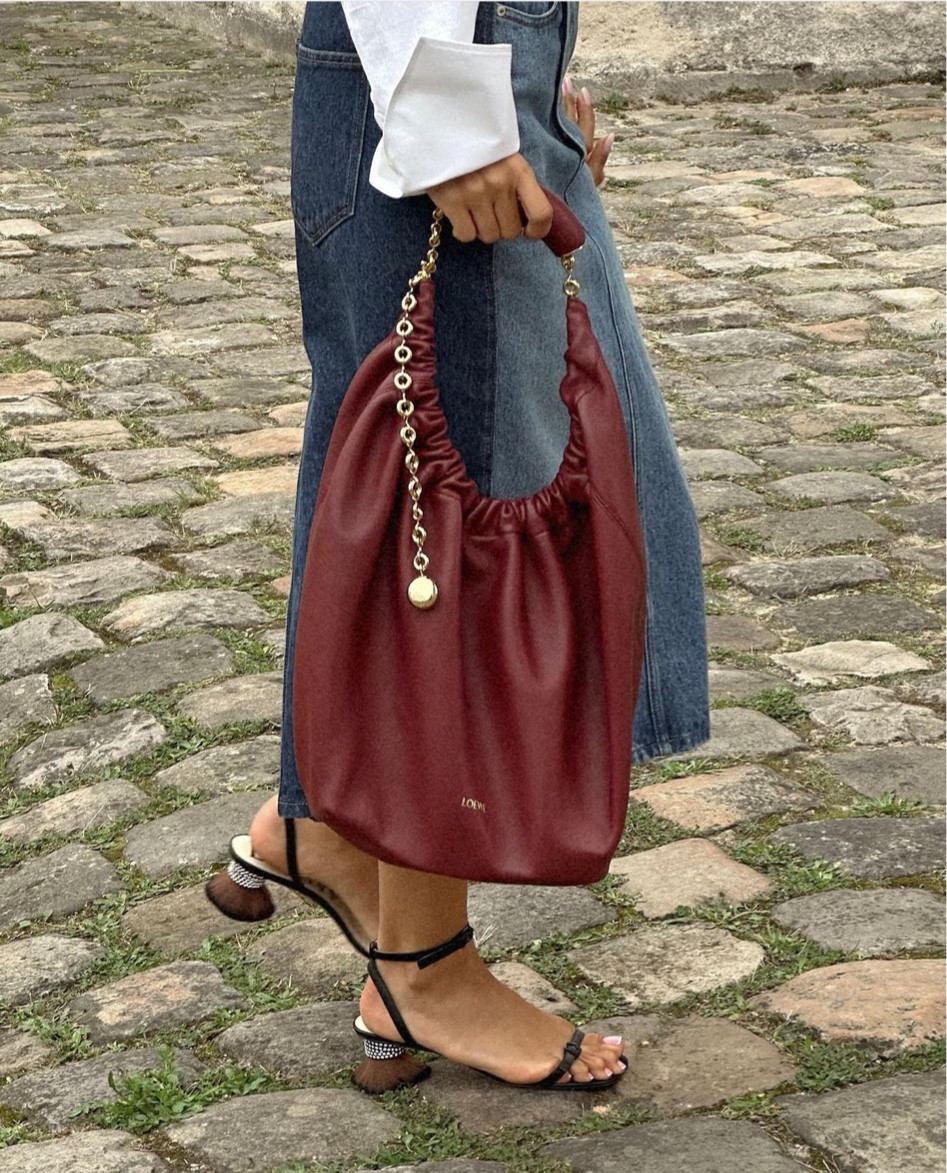 Loewe look with their brush sandals that broke the internet and my favourite Squeeze bag.