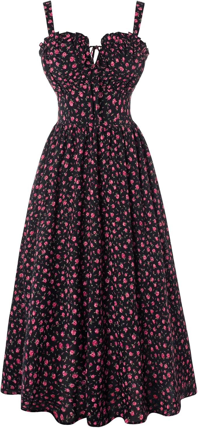 Scarlet Darkness Summer Dresses for Women 2026 Floral Corset Dress Long Milkmaid Dress with Pocke... | Amazon (US)