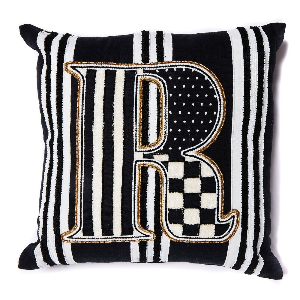 Monogram "R" Beaded Throw Pillow | MacKenzie-Childs
