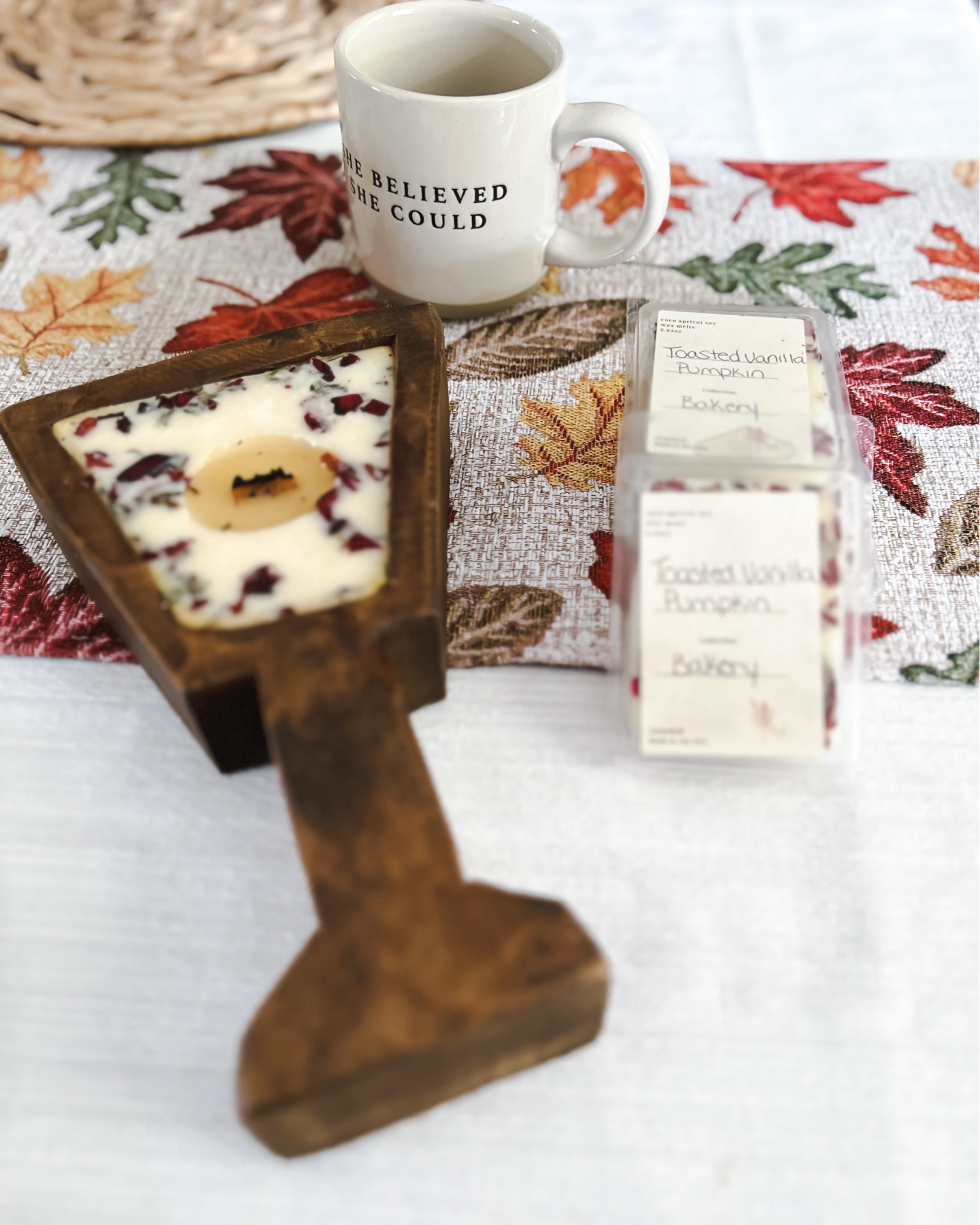 My new Abandoned Cake candles, mug, and wax melts are everything! The martini glass bowl bourbon butterscotch candle smells so delicious, I just want to snuggle up with a blanket and a movie. Plus, the vanilla pumpkin wax melts are a dream—just one square in the warmer and the whole room smells unbelievable. My favorite mug with the quote ‘she believed she could’ gives me all the positive power vibes I need! 🍂✨

Abandoned Cake candles, bourbon butterscotch candle, vanilla pumpkin wax melts, martini glass candle, wax warmer, cozy fall vibes, snuggle essentials, positive motivation, inspiring quote mug, fall home decor, candle lover, wax melts, fall scent, cozy living, home fragrance ideas.

#LTKHome #LTKFamily #LTKSeasonal