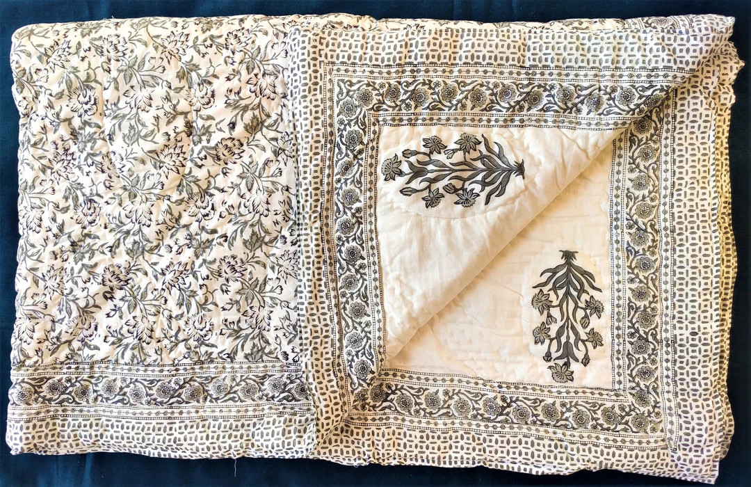 Vintage kantha cotton quilt, hand block printed razai, filling with soft cotton blanket,ethnic ra... | Etsy (US)