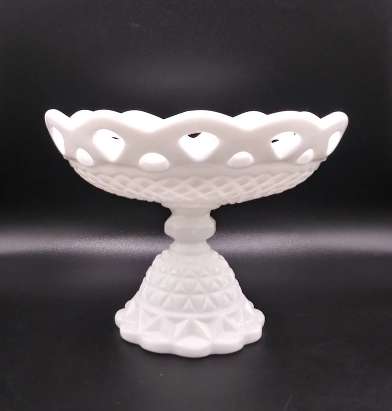 Vintage Imperial Milkglass Compote: Diamond Point Pedestal Bowl, Openwork Edge - Etsy | Etsy (Global)