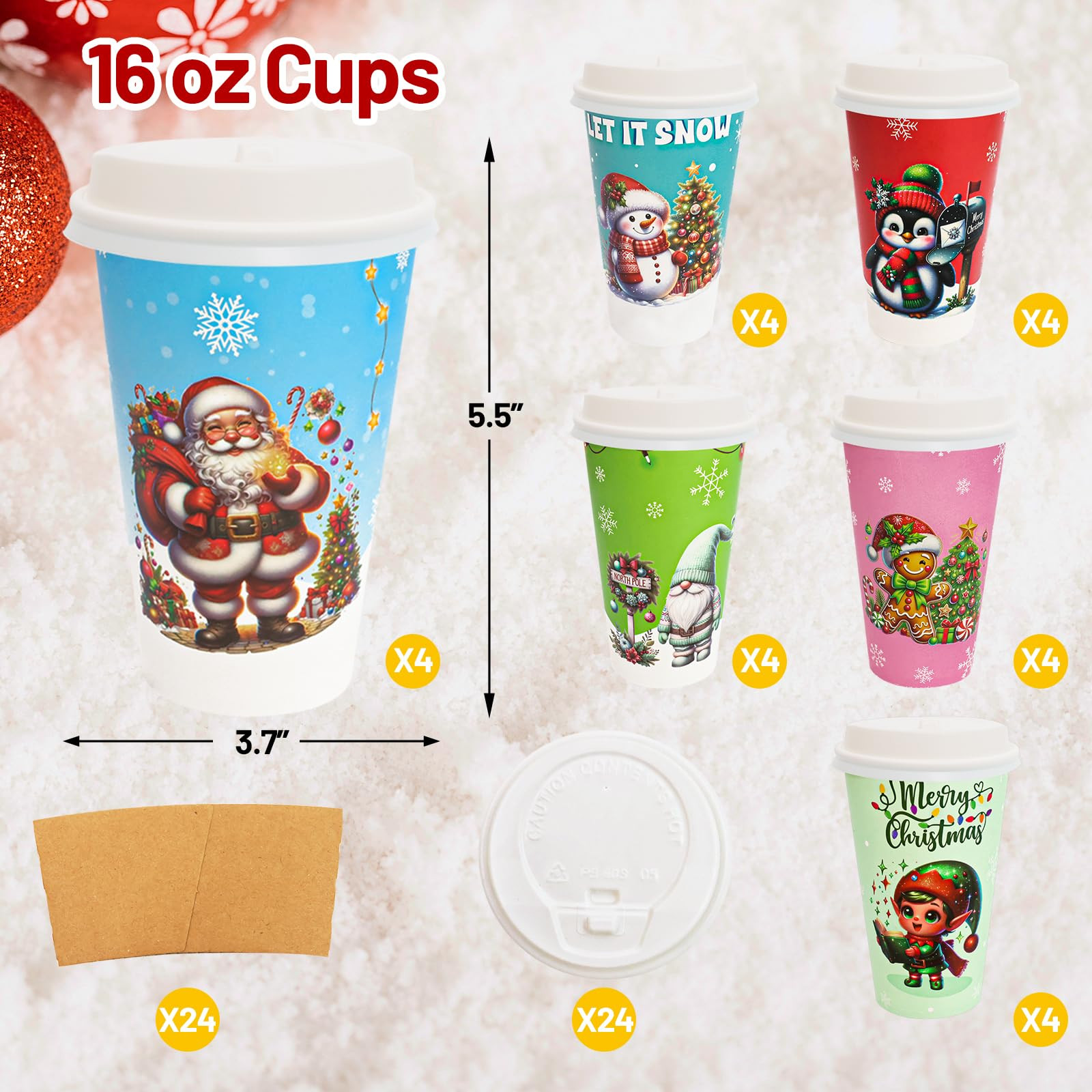 ceiba tree Christmas Disposable 16oz Coffee Paper Cups with Lids & Sleeves 24 Packs Holiday Xmas ... | Amazon (US)
