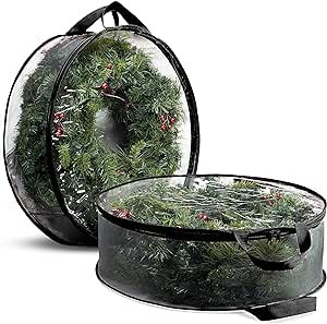 ZOBER Christmas Wreath Storage Container - 24 Inch Plastic Wreath Storage Bag - Dual Zippered Wre... | Amazon (US)