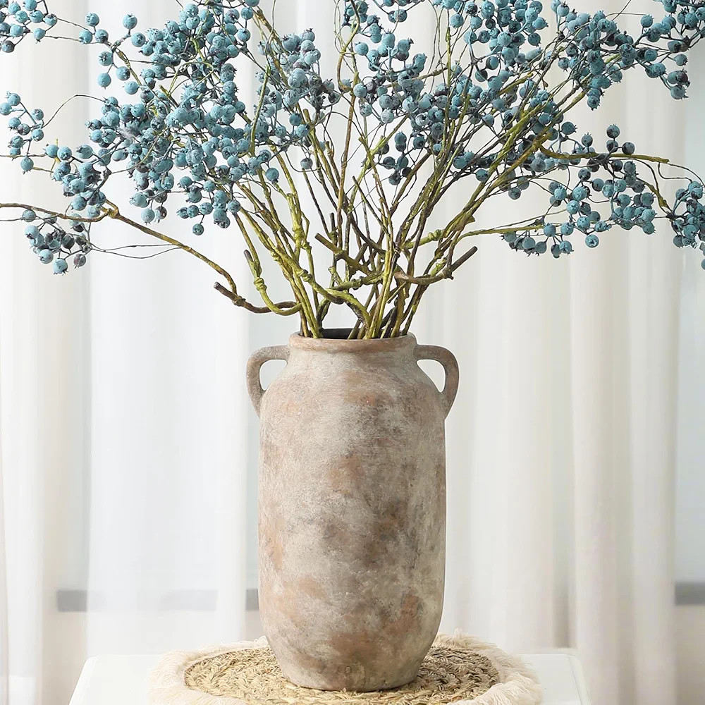 Large Flower Vase Home Decor - 12 inch Tall Ceramic Farmhouse Rustic Table Vases with Handle Livi... | Amazon (US)