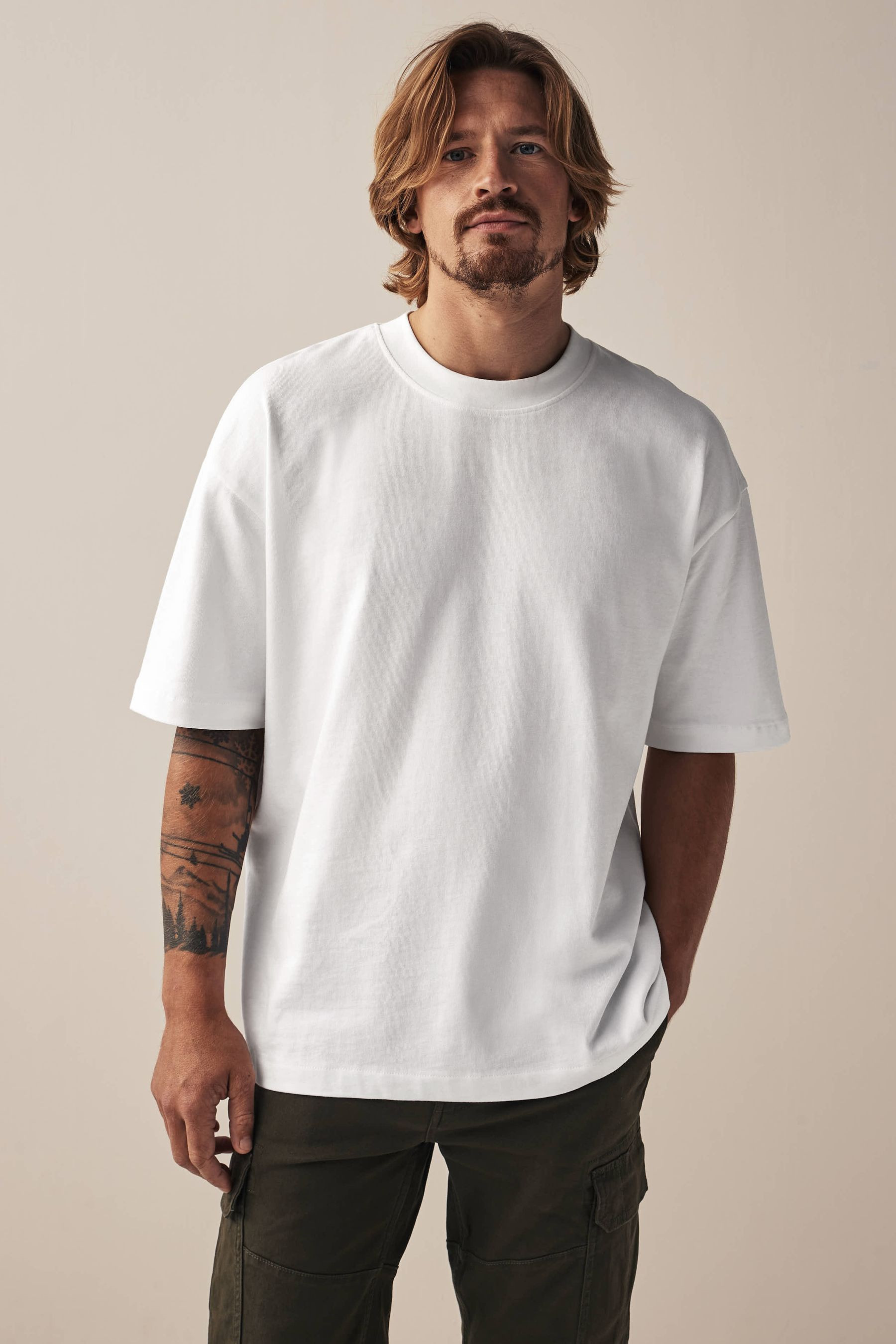Mens Next White Oversized Heavyweight T-Shirt - White | Next AU