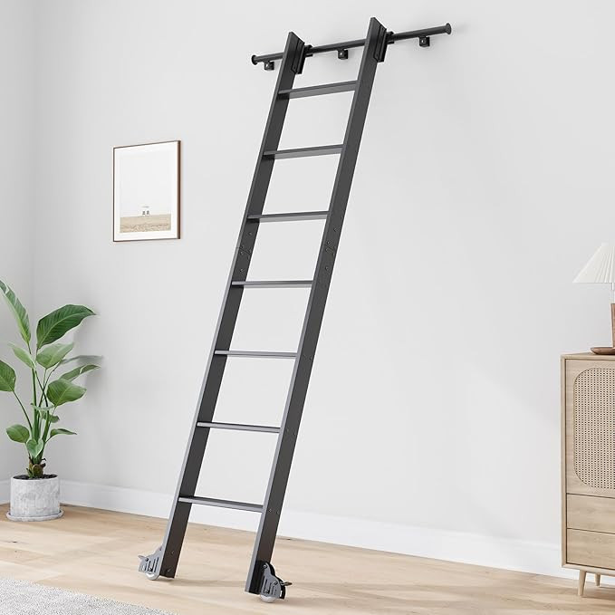 Fredbeck 8ft Rolling Library Aluminium Step Ladder 96" with 4FT Sliding Hardware Track Kit Bottom... | Amazon (US)