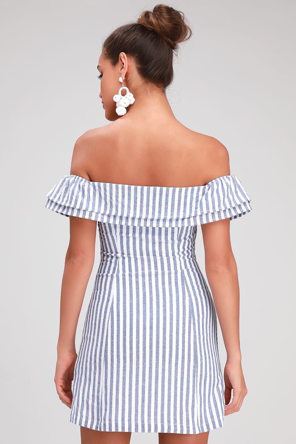 Seaside Skipper Blue Striped Off-the-Shoulder Mini Dress | Lulus (US)