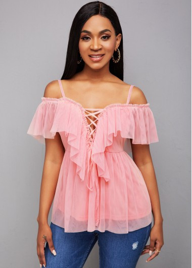 ROTITA Lace Up Strappy Cold Shoulder Blouse | Rotita.com - USD $31.98 | rotita.com