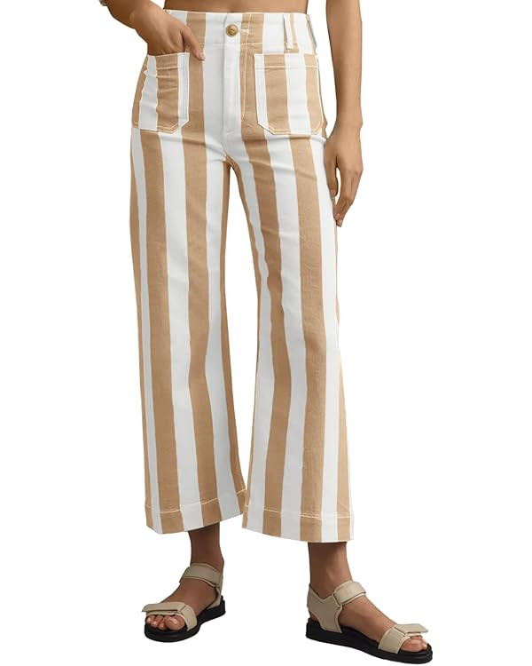 Tankaneo Womens Cropped Striped Jeans Casual High Waisted Stretchy Polka Dots Straight Leg Denim ... | Amazon (US)