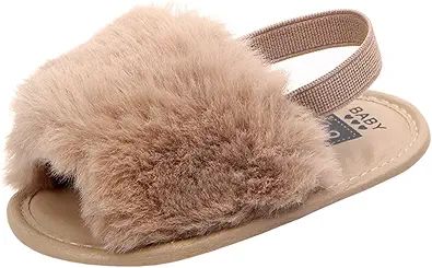 BLKCERY Baby Sandals for Girls Summer Shoes Faux Fur Slippers | Amazon (US)