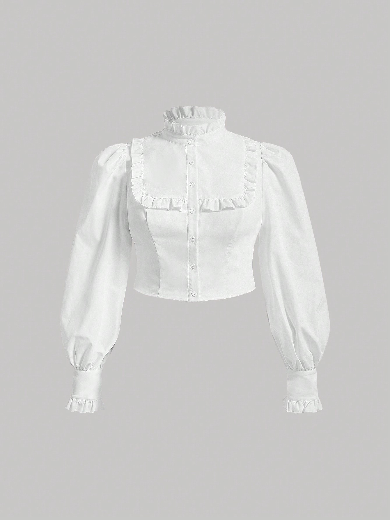 SHEIN MOD Plus Frill Trim Lantern Sleeve Crop Blouse | SHEIN