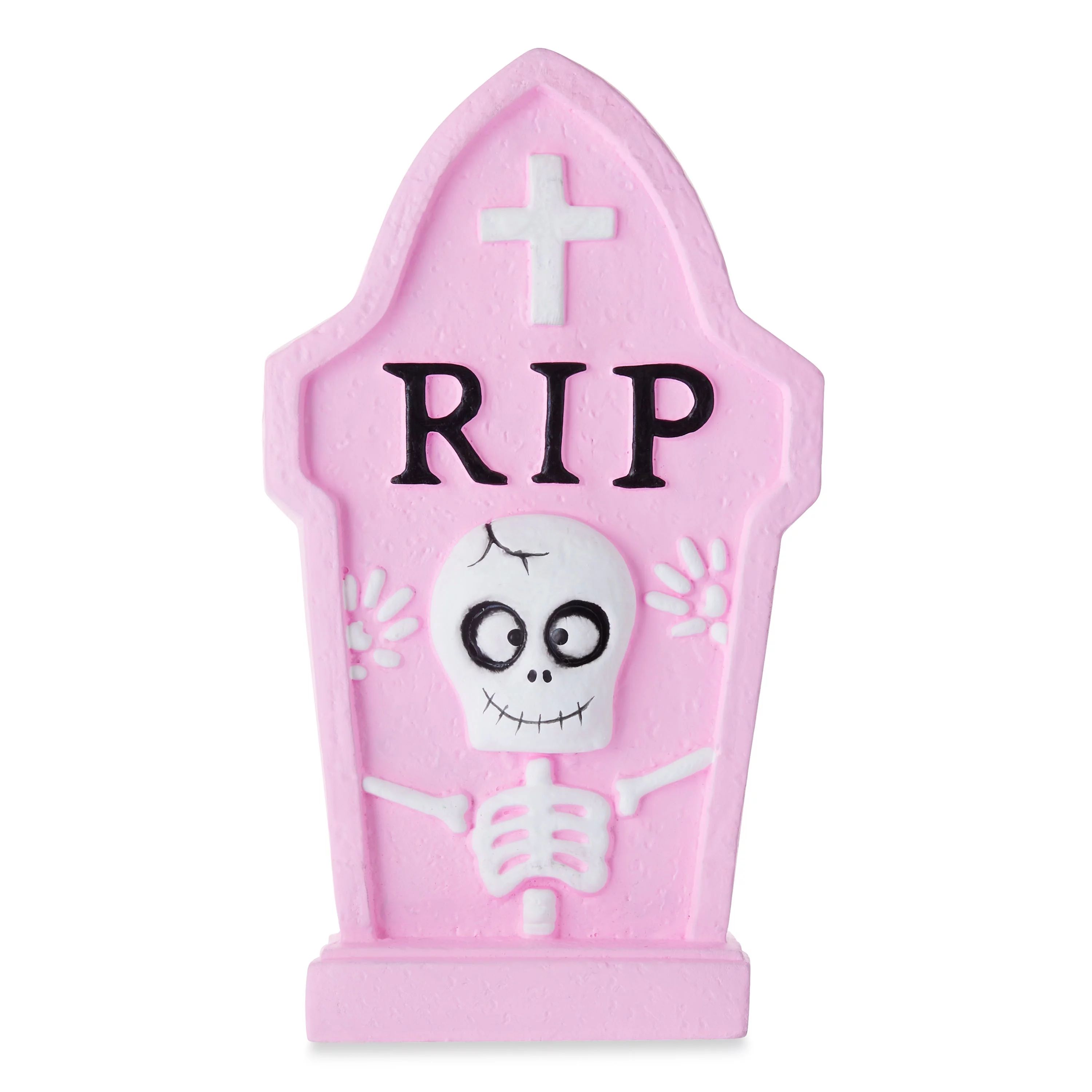 Halloween Pink Cement Skull Tombstone Decoration, 7.13 in, Way To Celebrate | Walmart (US)