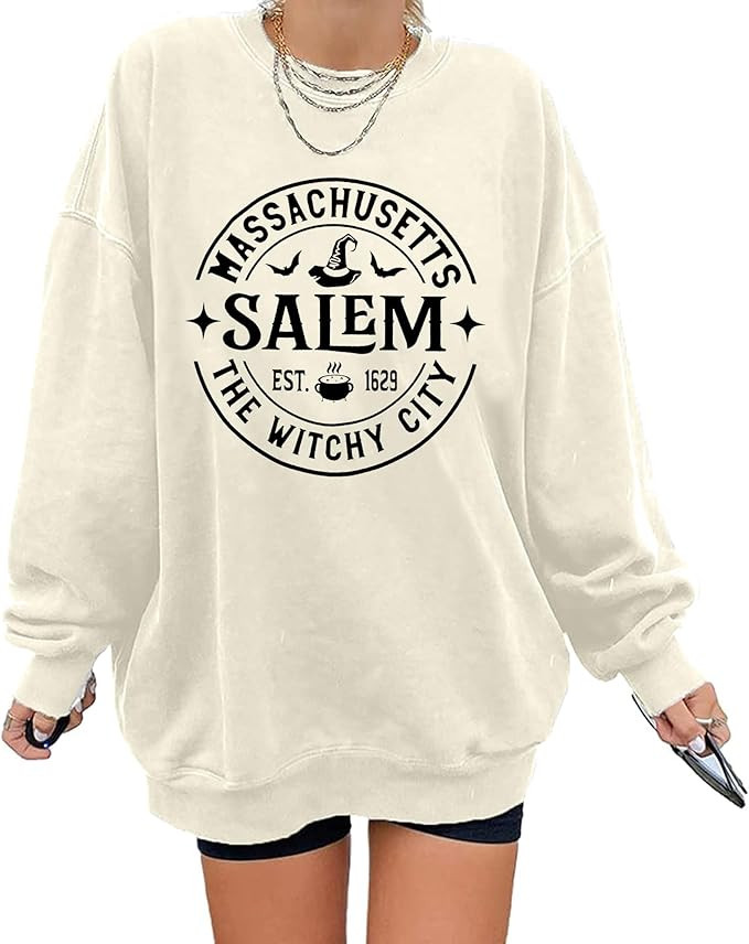 VILOVE Womens Halloween Ghost Sweatshirt: Oversized Sequin Spooky Graphic Shirts Long Sleeve Crew... | Amazon (US)