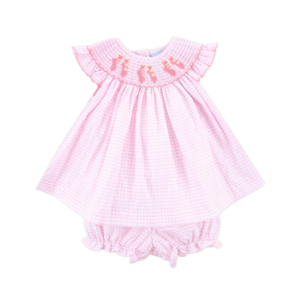 Ballet Smocked Pink Windowpane Angel Sleeve Bloomer Set | Classic Whimsy