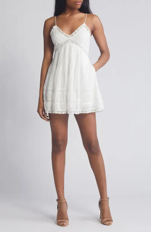 LoveShackFancy Docila Lace & Pintuck Detail Cotton Minidress in White at Nordstrom, Size Large | Nordstrom