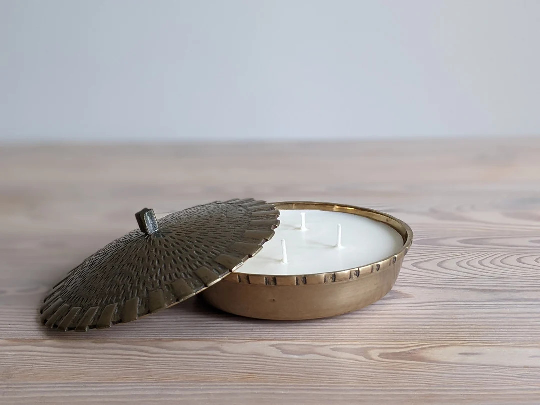 Vintage Small Brass Candle With Lid  MCM Brass Bowl  - Etsy | Etsy (US)