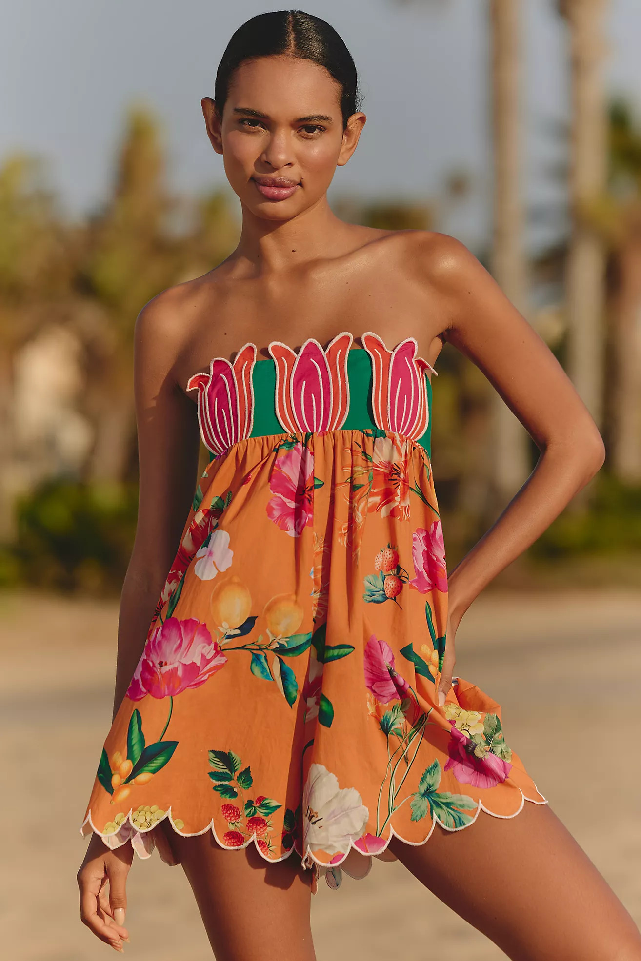 Celandine Strapless Tulip Babydoll Romper | Anthropologie (US)