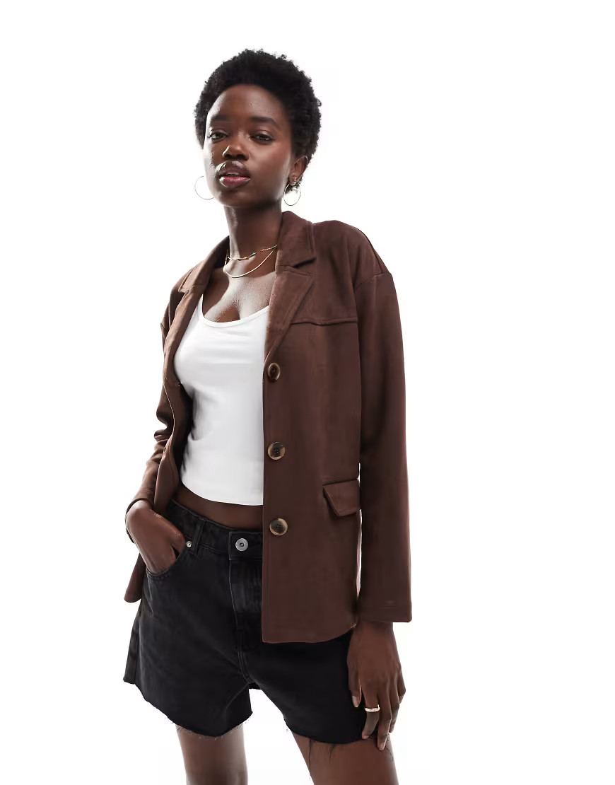 New Look faux suede blazer in brown | ASOS (Global)
