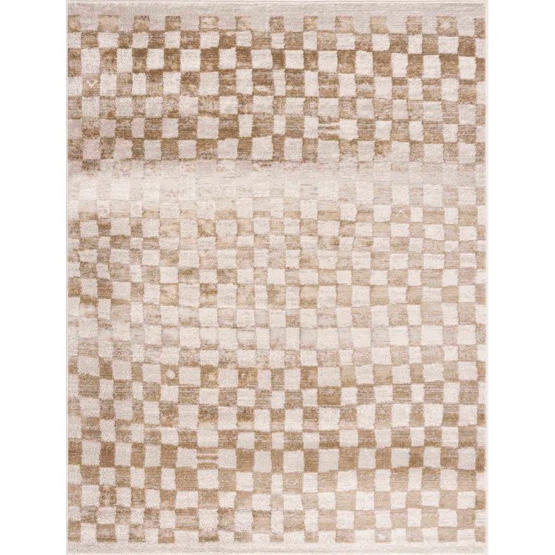 Jasha Checkered Beige/Brown Area Rug | Wayfair North America