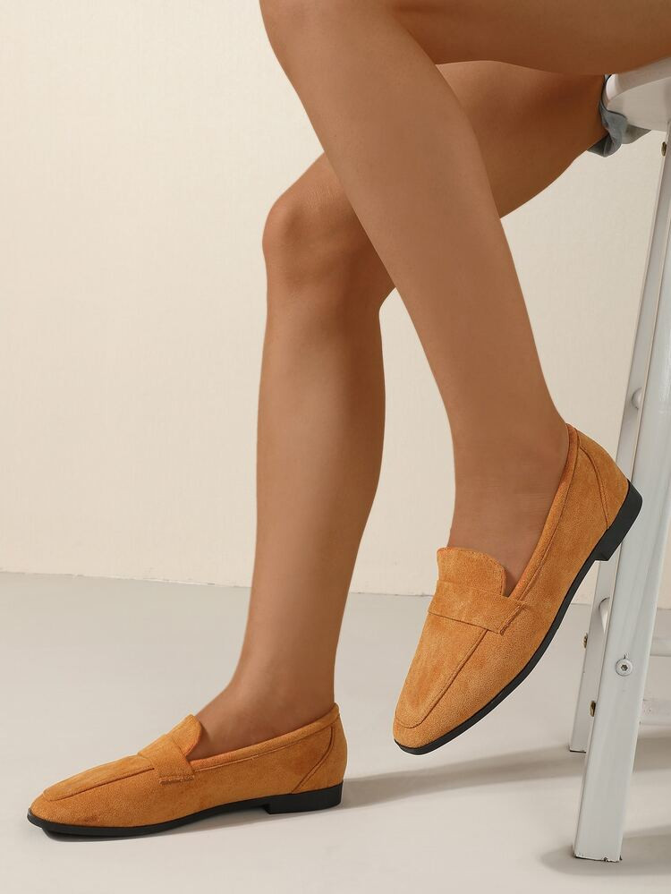 New
     
      Suedette Square Toe Flat Loafers | SHEIN