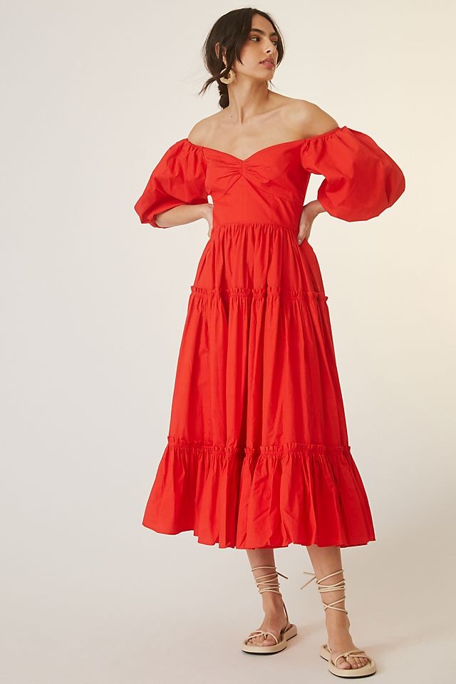 Off-The-Shoulder Poplin Midi Dress | Anthropologie (US)