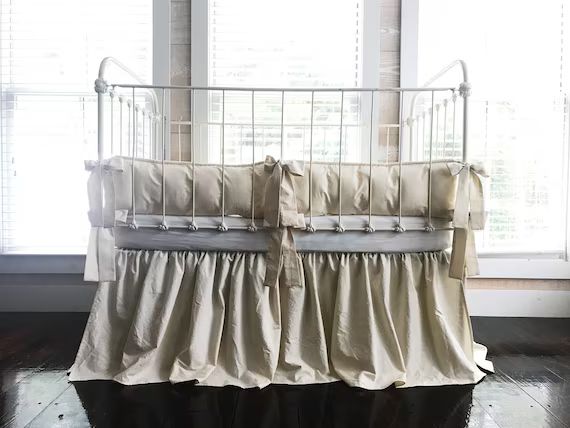 Natural Crib Bedding Set, Farmhouse Crib Skirt, Plain Crib Bumper, Neutral Baby Bedding, Neutral ... | Etsy (US)