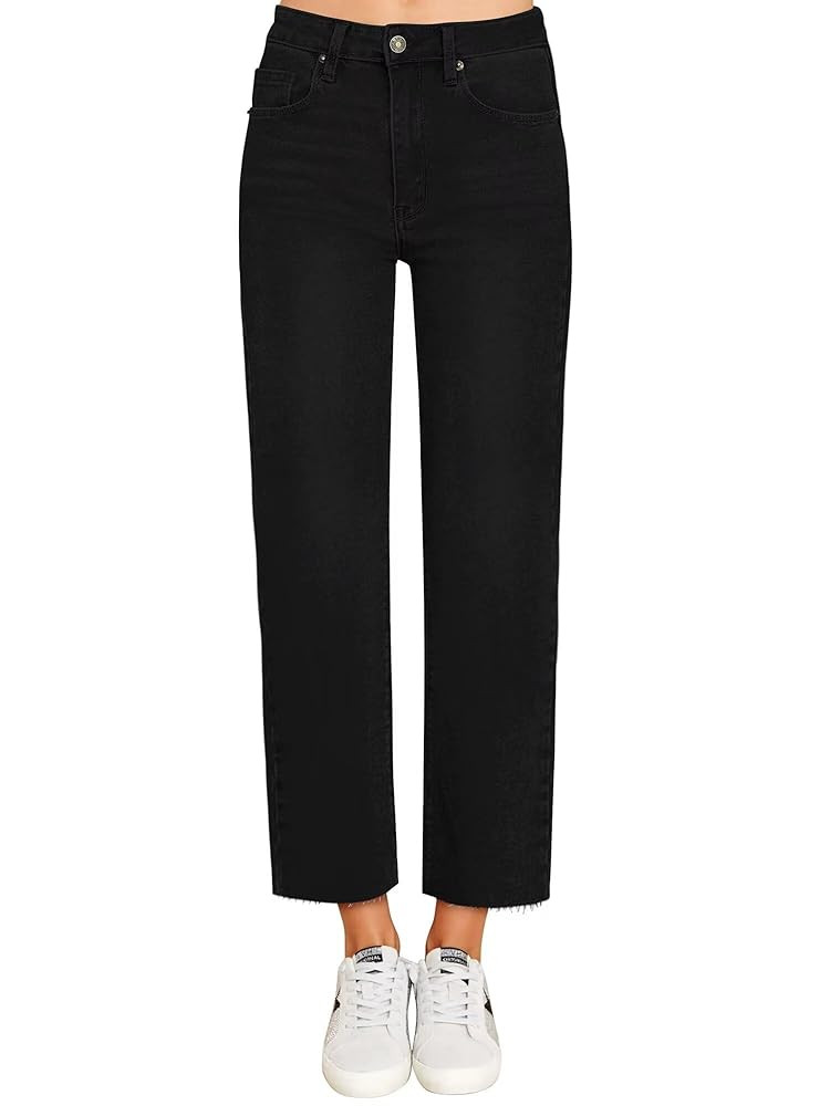 KDF Women's Cropped Straight Leg Jeans - High Waisted Jeans for Women 7/8 Length Denim Pants with... | Amazon (US)
