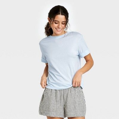 Women&#39;s Short Sleeve Cuff T-Shirt - A New Day&#8482; Light Blue L | Target