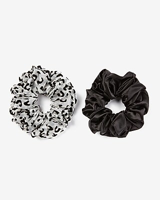 Set of 2 Black and Leopard Print Ponytail Holders | Express