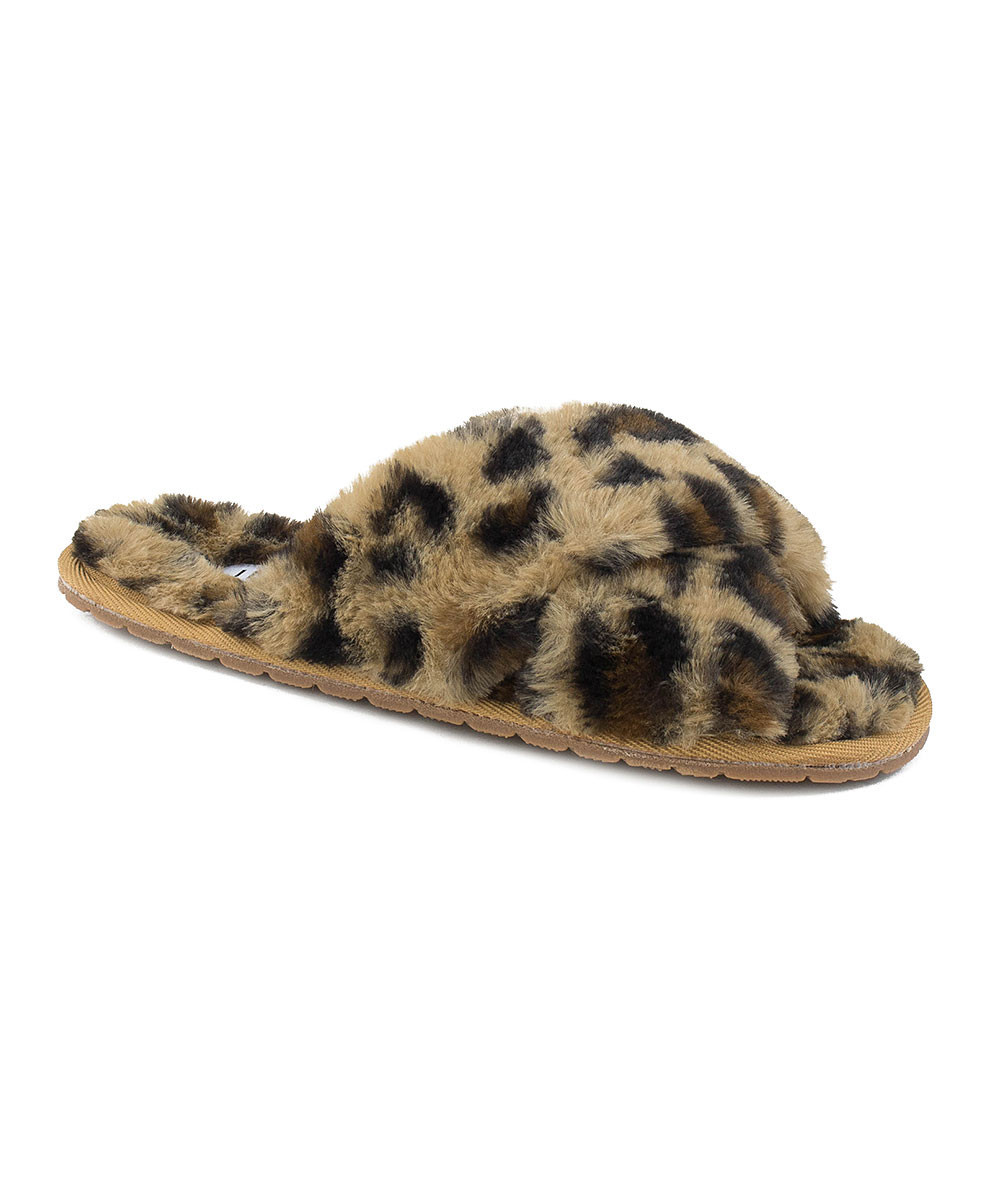 Room of Fashion Women's Slippers Leopard - Tan Leopard Dearly Faux Fur Slipper - Women | Zulily
