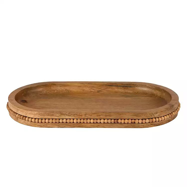 Oval Natural Wood Beaded Serving Platter | Kirklands