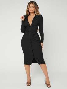 HomeWomen ClothingWomen DressesSHEIN SXY Ruched Button Through Bodycon Dress | SHEIN
