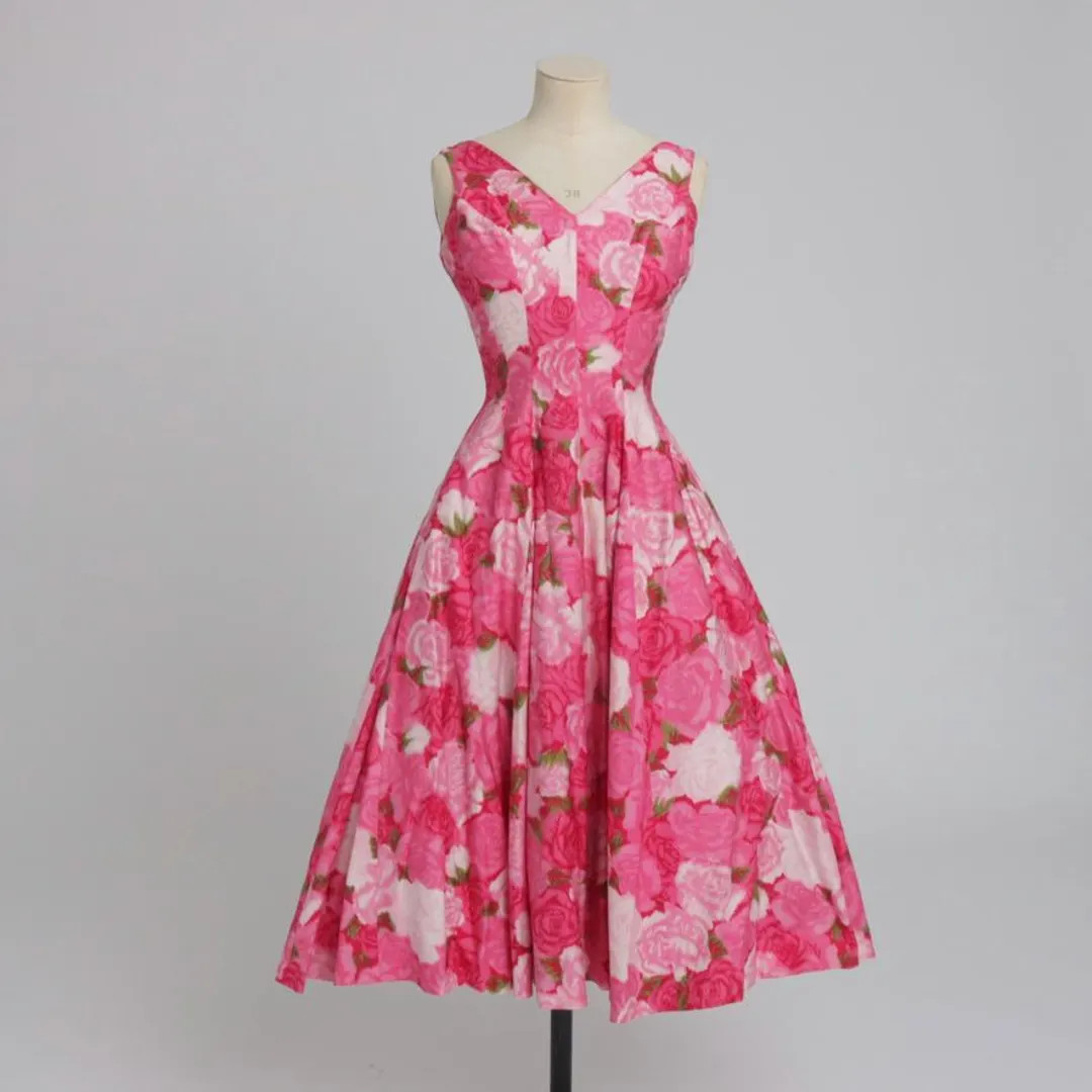 Vintage 1950s original cotton rose print dress by Lord and Taylor UK 6 XS | Etsy (US)