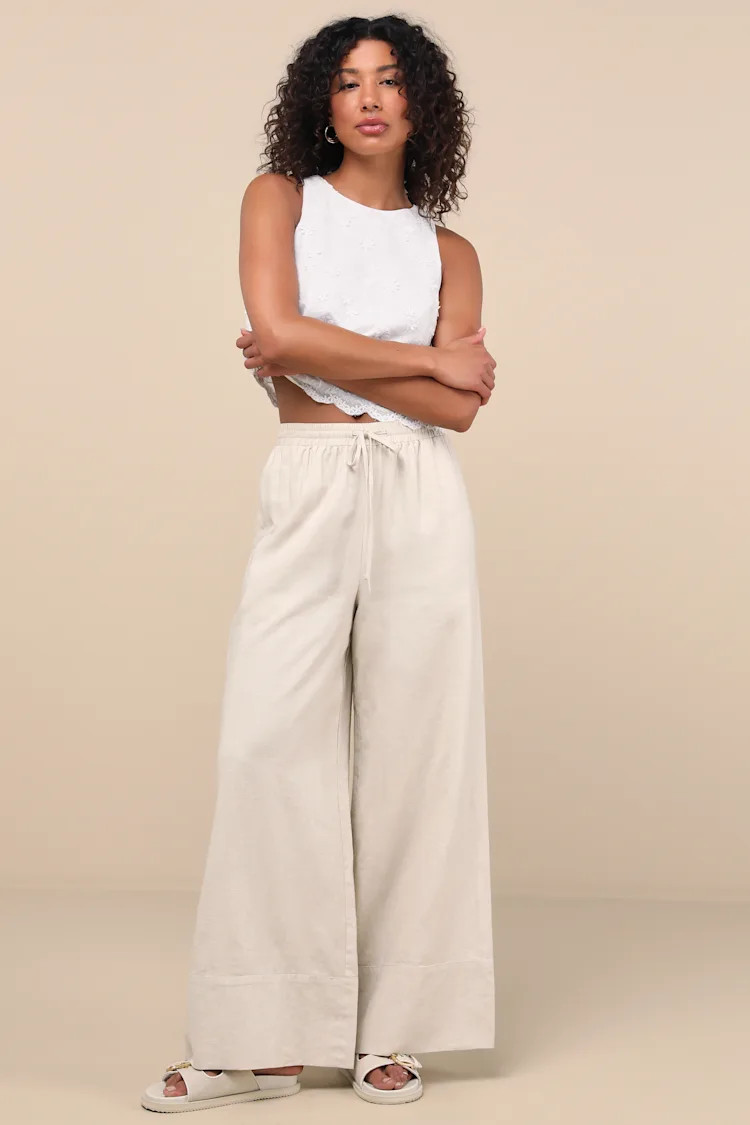 Brisa Beige Cuffed Wide-Leg Pants | Lulus