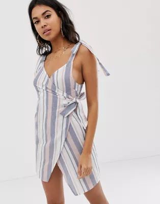 ASOS DESIGN Woven Stripe Tie Side Wrap Beach Dress | ASOS US