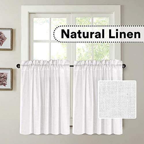 H.VERSAILTEX Natural Linen Kitchen Curtains 36 Inch Length Textured Flax Curtain Tiers for Bathro... | Amazon (US)