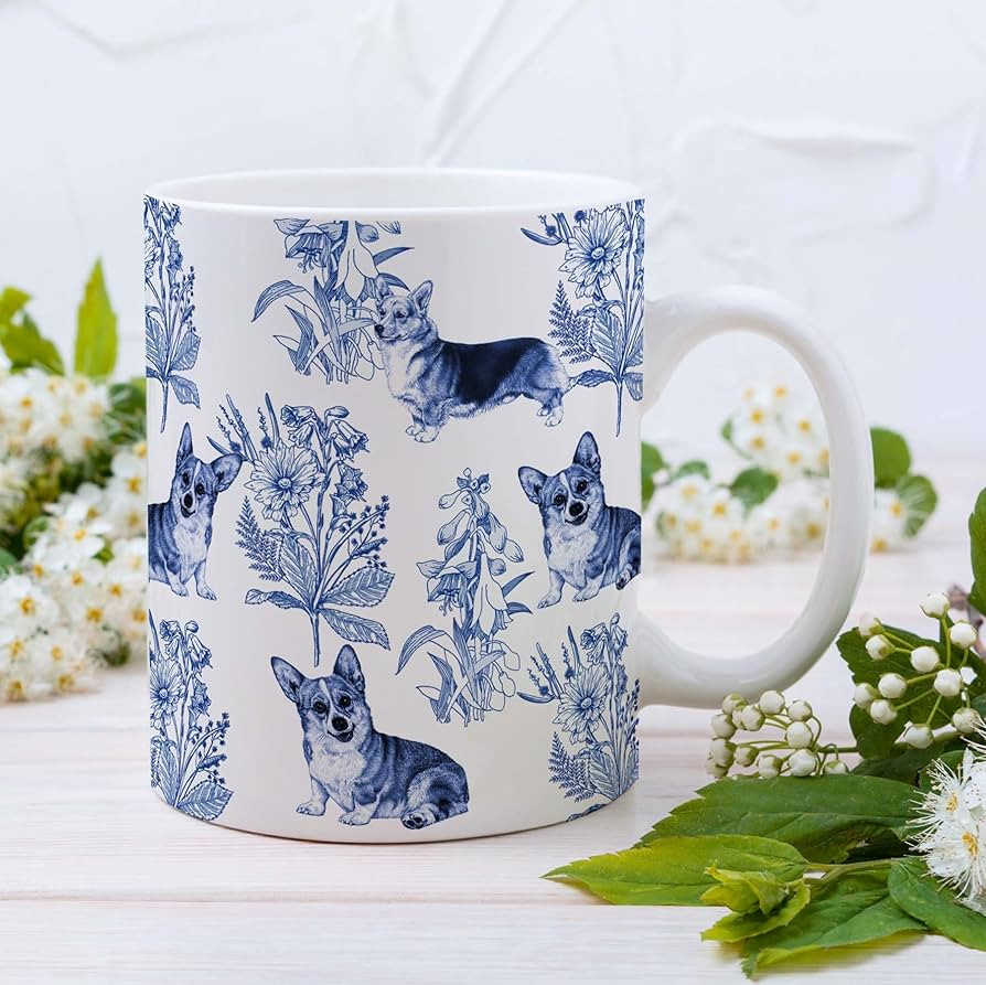 Corgi Blue French Toile Coffee Mug, Corgis Lover Gifts for Women, Blue Toile Coffee Cup for Corgi... | Amazon (US)