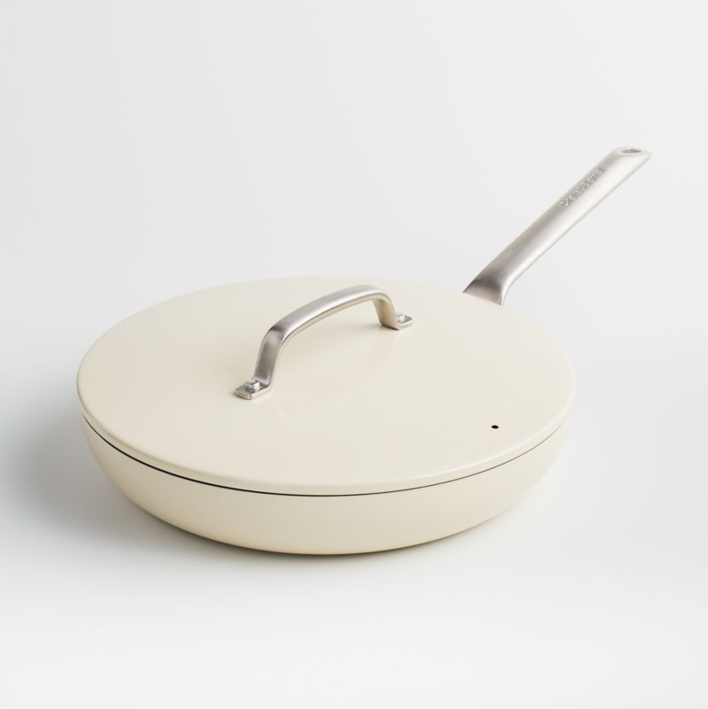 Crate & Barrel EvenCook Ceramic Cream Ceramic Nonstick 12" Fry Pan with Lid + Reviews | Crate & B... | Crate & Barrel